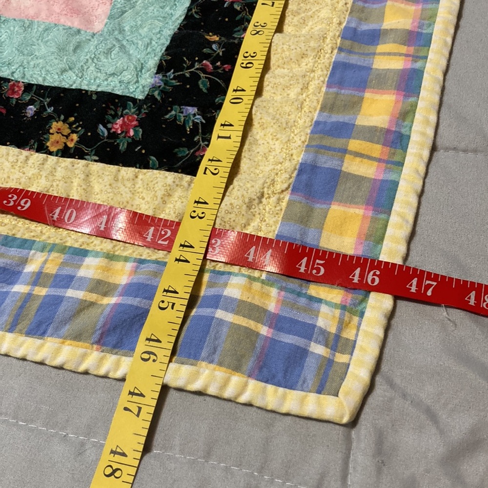Handmade GEOMETRIC SQUARES Abstract Throw Blanket Quilt 46 x 46 inches - Picture 11 of 12